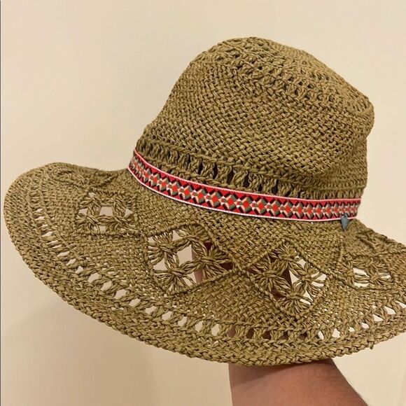 O'Neill Accessories - O'Neill Tan Woven Ribboned Floppy Beach Straw Hat